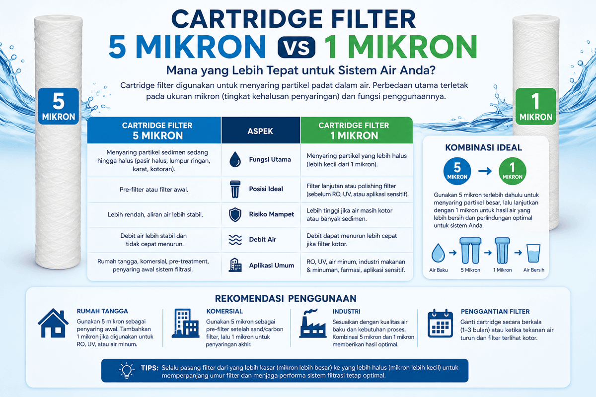 Cartridge Filter 5 Mikron vs 1 Mikron: Mana yang Lebih Tepat?