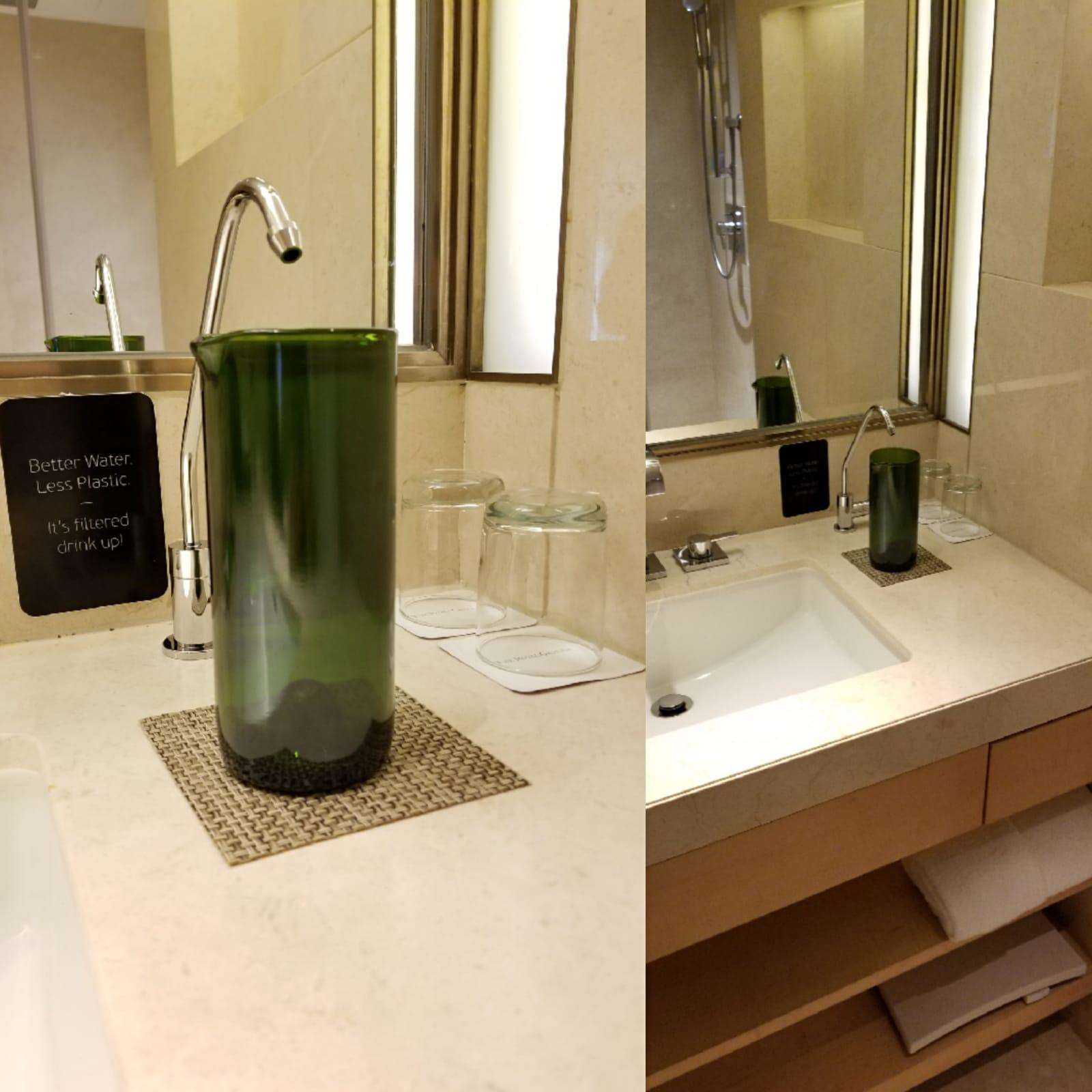 In-room filtration reference installation at a hotel vanity